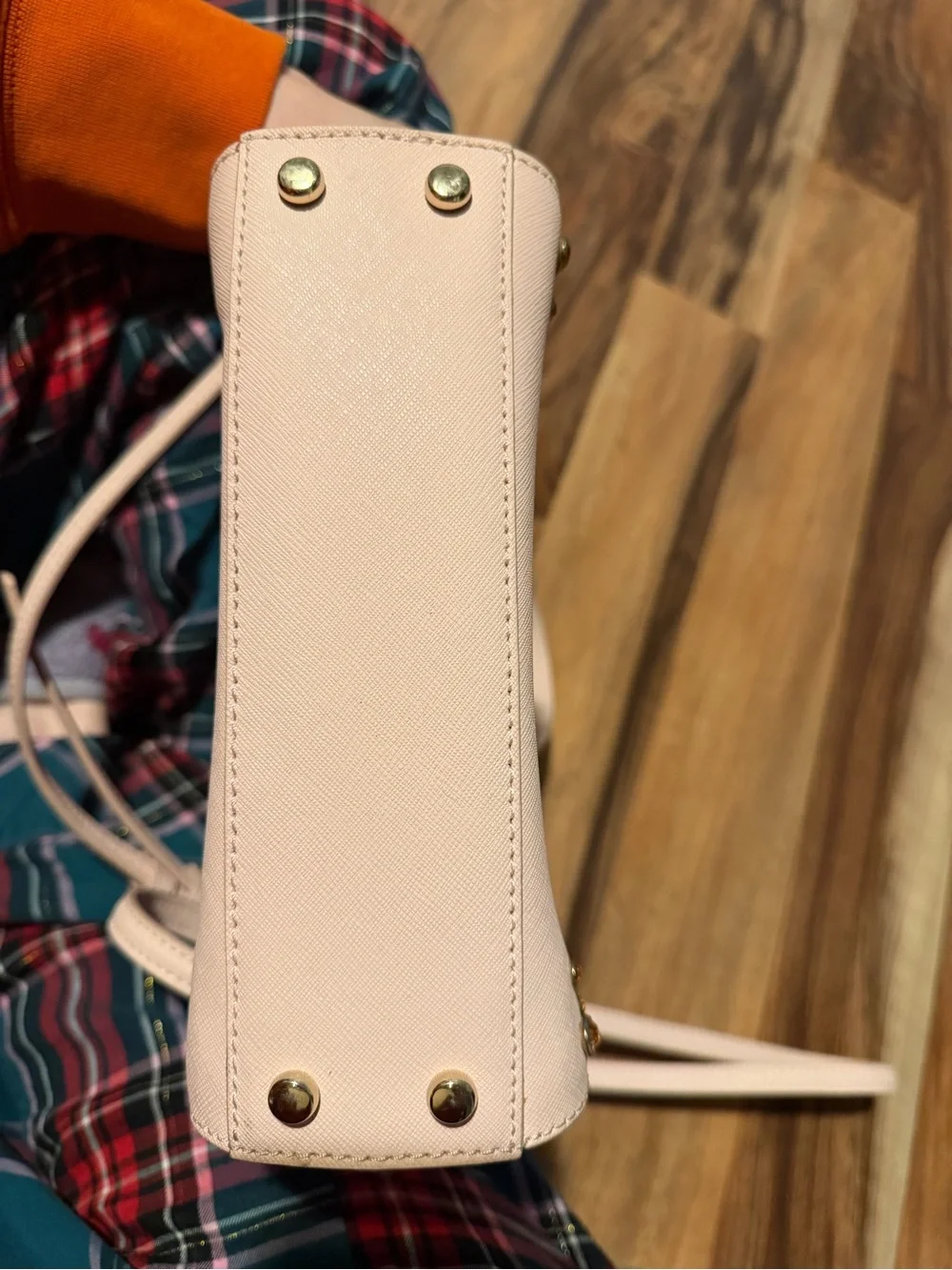 kate spade blush pink studded satchel with gold hardware